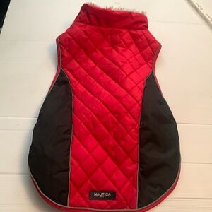 Nautica large dog coat,red and black with fur collar NEW